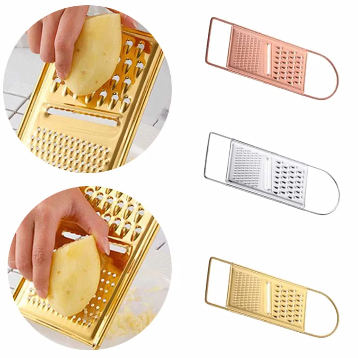 

Gold Stainless Steel Grater Kitchen Vegetable Fruit Slicer Potato Peel Scrape Chopper Cutter Salad Processors Tools Cooking Tool