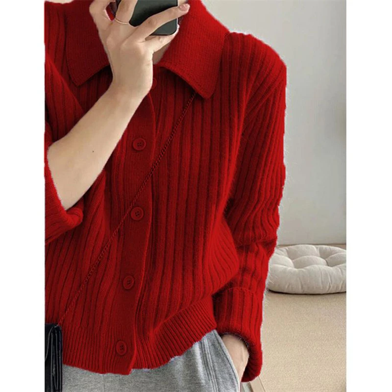 Turn Down Knit Cardigan Women Autumn Winter Button Up Solid Color All-match Sweater Coats Woman Long Sleeve Cardigans Ladies 
Turn Down Knit Cardigan Women Autumn Winter Button Up Solid Color All-match Sweater Coats Woman Long Sleeve Cardigans Ladies