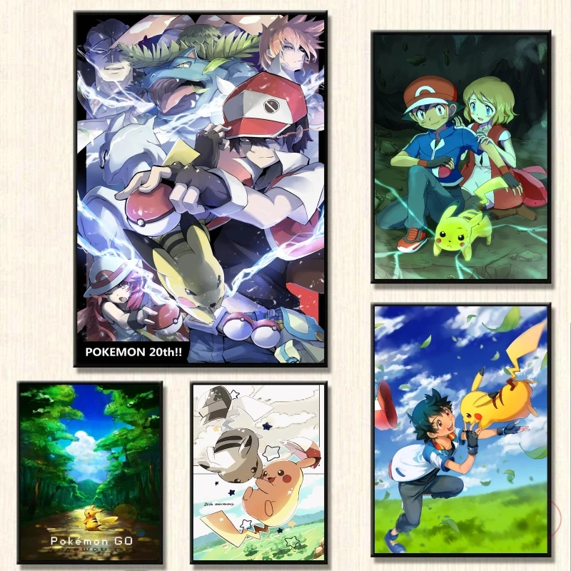 

Hot Anime Poster Pokemon Ash Ketchum Pikachu Decorative Classic Friends Gifts HD Print Art Prints Cartoon Character Picture