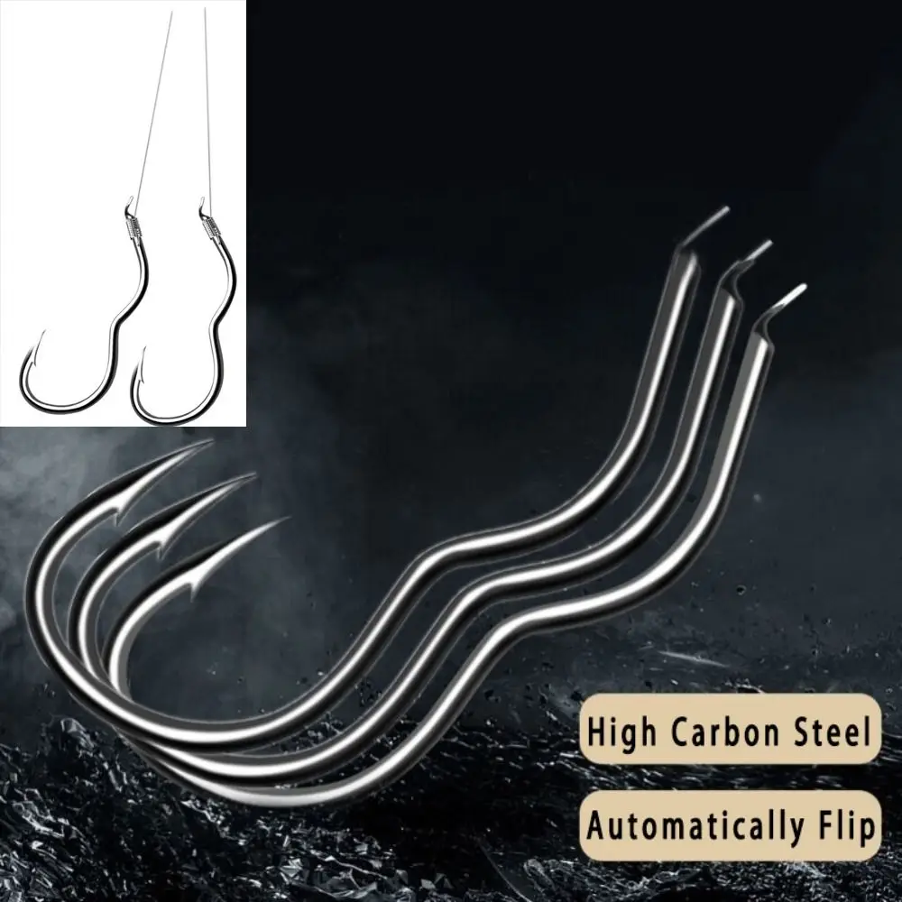 

High Carbon Steel Fishhook Barbed/Barbless Fishing Hook Automatic Flip Anti Detachment PE Line Double Hooks