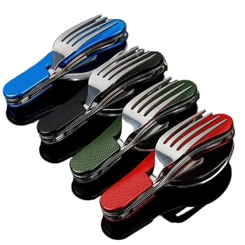 Utensílio de Campanha Colorido e Multifuncional: O Canivete Portátil para Todas as Aventura 8 4 in 1 Camping Utensils Cutlery - Camping Stainless Steel Folding Pocket Kits for Hiking Survival Camping Travel