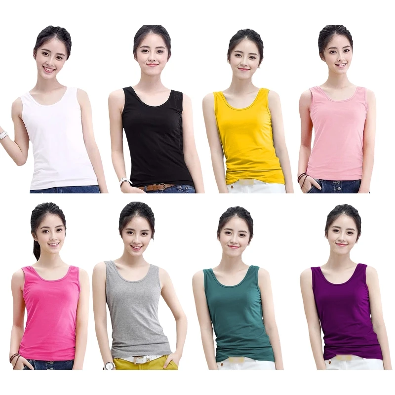 

Women Summer Sleeveless Neck Basic for Tank Top Simple Solid Color Racerback Casual Vest Inside Wear Bottoming S-3XL