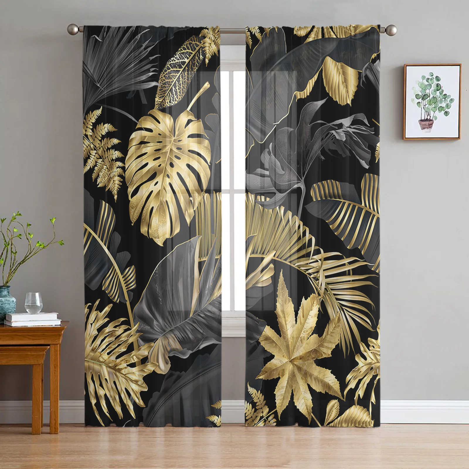 Golden Leaves Black Background Chiffon Sheer Curtains for Living Room Home Decoration Window Voile Tulle Curtain Drapes
Golden Leaves Black Background Chiffon Sheer Curtains for Living Room Home Decoration Window Voile Tulle Curtain Drapes