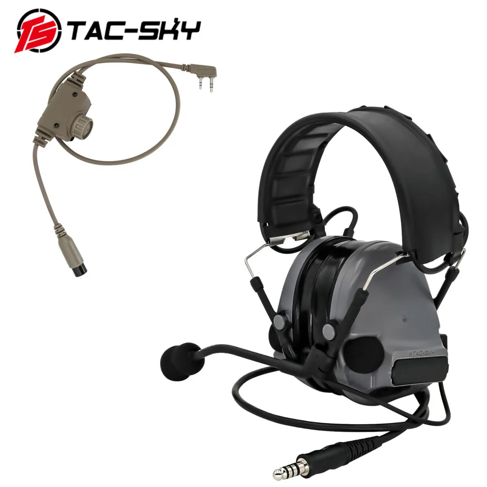 

TS TAC-SKY Tactical COMATC III Headset with RAC kenwood Plug PTT Noise Canceling Tactical COMATC III Headset（GY）