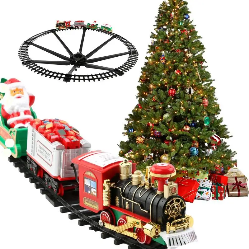 

Christmas Electric Train Track Toy With Sound And Light Xmas Tree Top Railway Track Car Set Decoration For Kids 6-12y