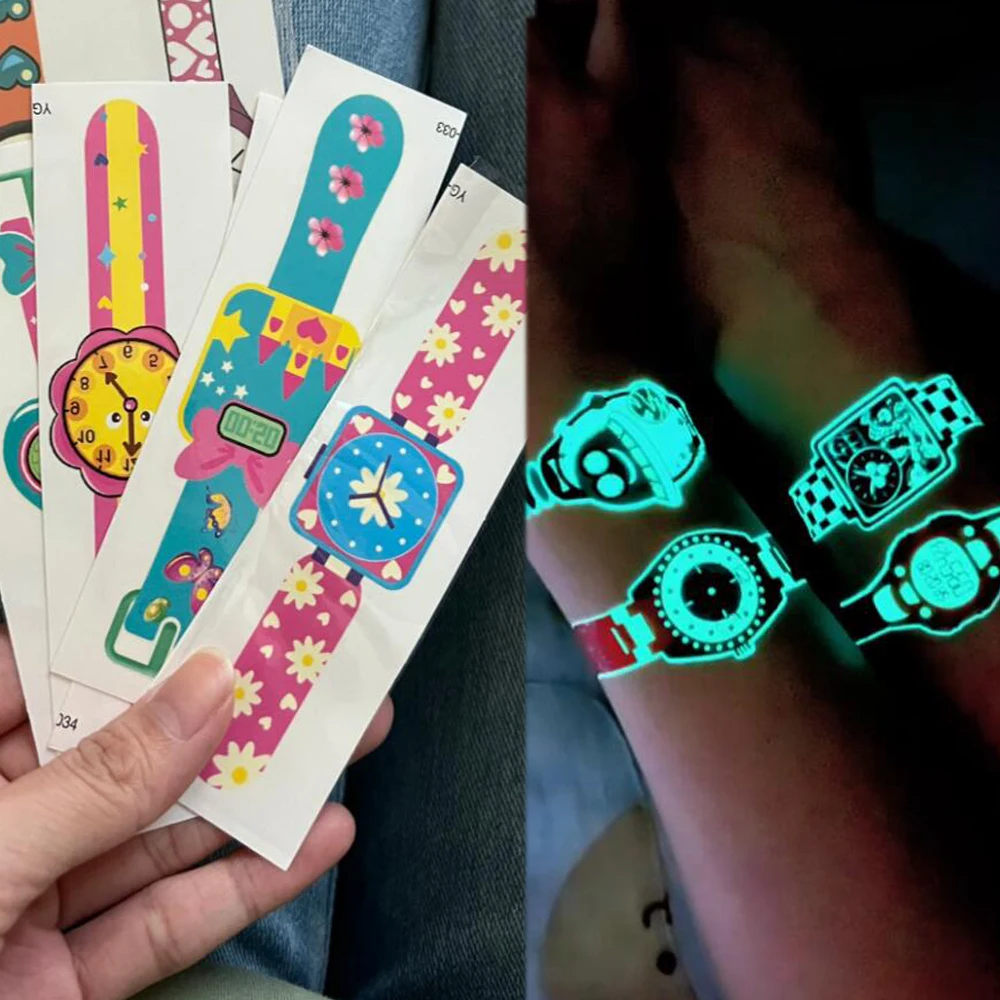 

10Pcs Kids Luminou Watch Temporary Tattoos Mixed Style Water Transfer Sticker Glow In The Dark Party Supplie Gifts For Children*