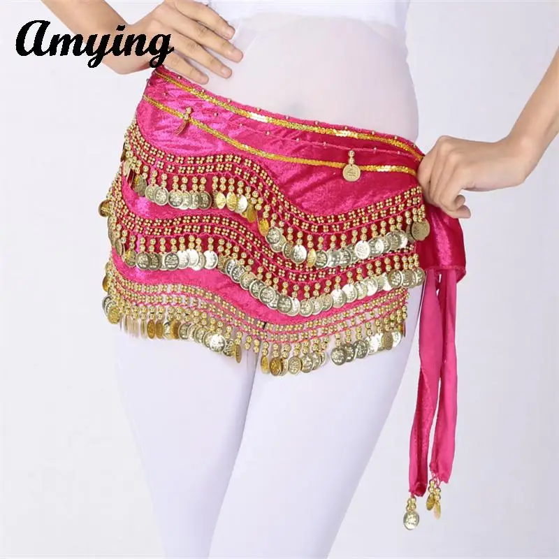 

Belly Dance Hip Scarf Coins Sequins Waist Scarf Lady Practice Performance Scarf Skirt Oriental Indian Dance Costume Accessories