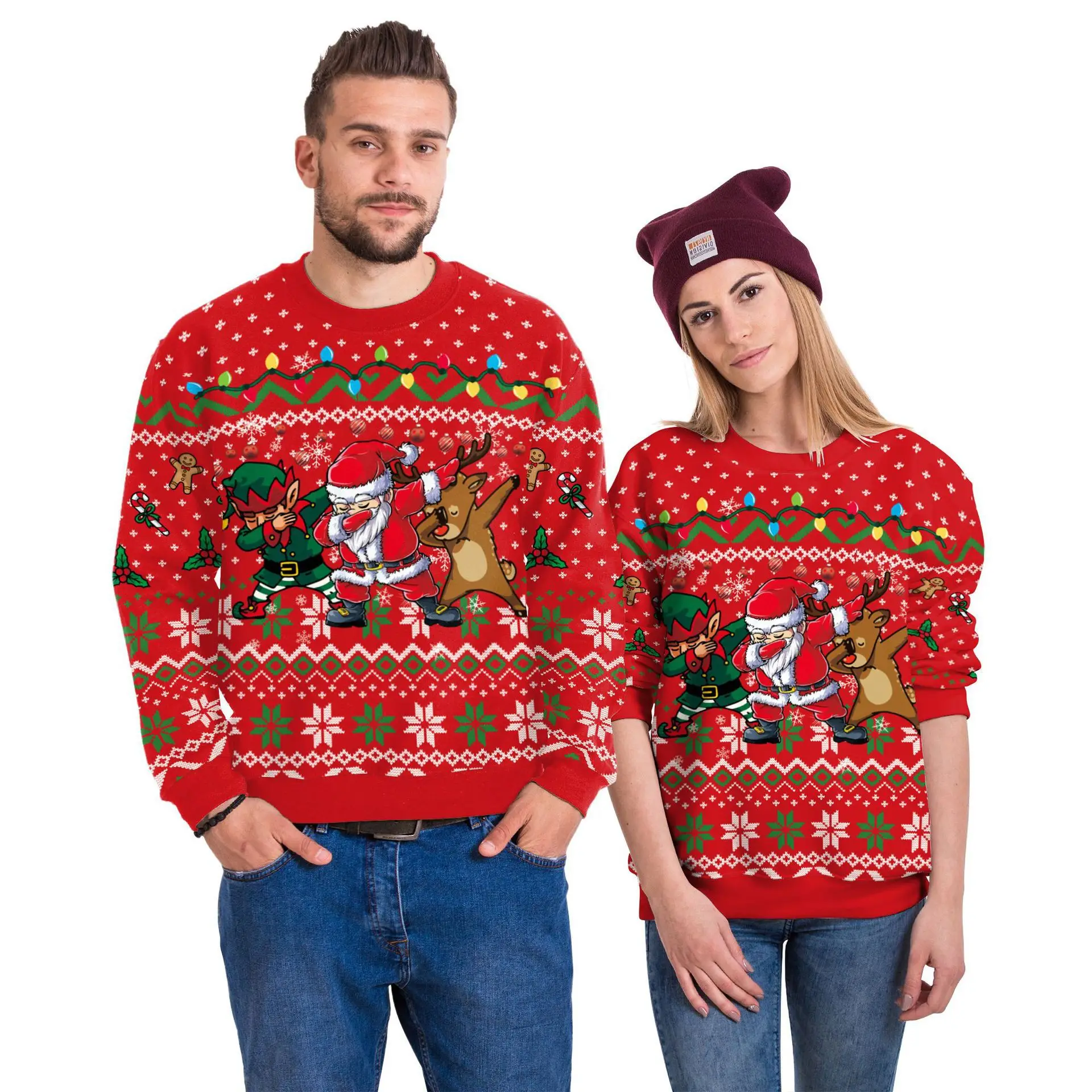 

2023 Autumn/Winter Sweater Christmas Round Neck Sweater Santa Claus Deer Sweater Digital Print Chain Hoodie Sweater