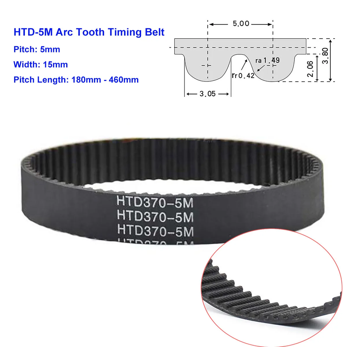 Width 15mm HTD 5M Rubber Arc Tooth Timing Belt Pitch Length 250 255 260 265 270 275 280 285 290 295 300mm Drive Belts Pitch 5mm
Width 15mm HTD 5M Rubber Arc Tooth Timing Belt Pitch Length 250 255 260 265 270 275 280 285 290 295 300mm Drive Belts Pitch 5mm
