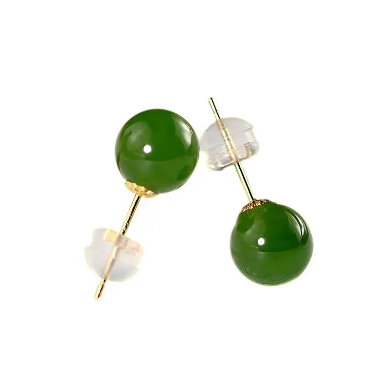 

RUIYI Real 18K Gold Earrings Stud Natural Jasper Pure AU750 Gold Earring Pins for Women Fine Jewelry Gift