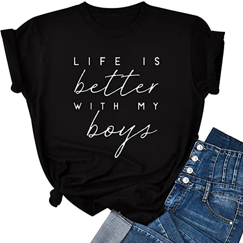 Life Is Better with My Boys Shirt Women Short Sleeve Boy-Mom Cotton Mom of Boys T-Shirt for Woman
Life Is Better with My Boys Shirt Women Short Sleeve Boy-Mom Cotton Mom of Boys T-Shirt for Woman