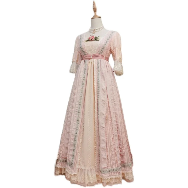 

Платье в римском стиле Bridgerton, праздничное элегантное аварийное платье в стиле Лолиты, розовое платье в стиле аварийной эпохи, платье с завышенной талией, чайное платье