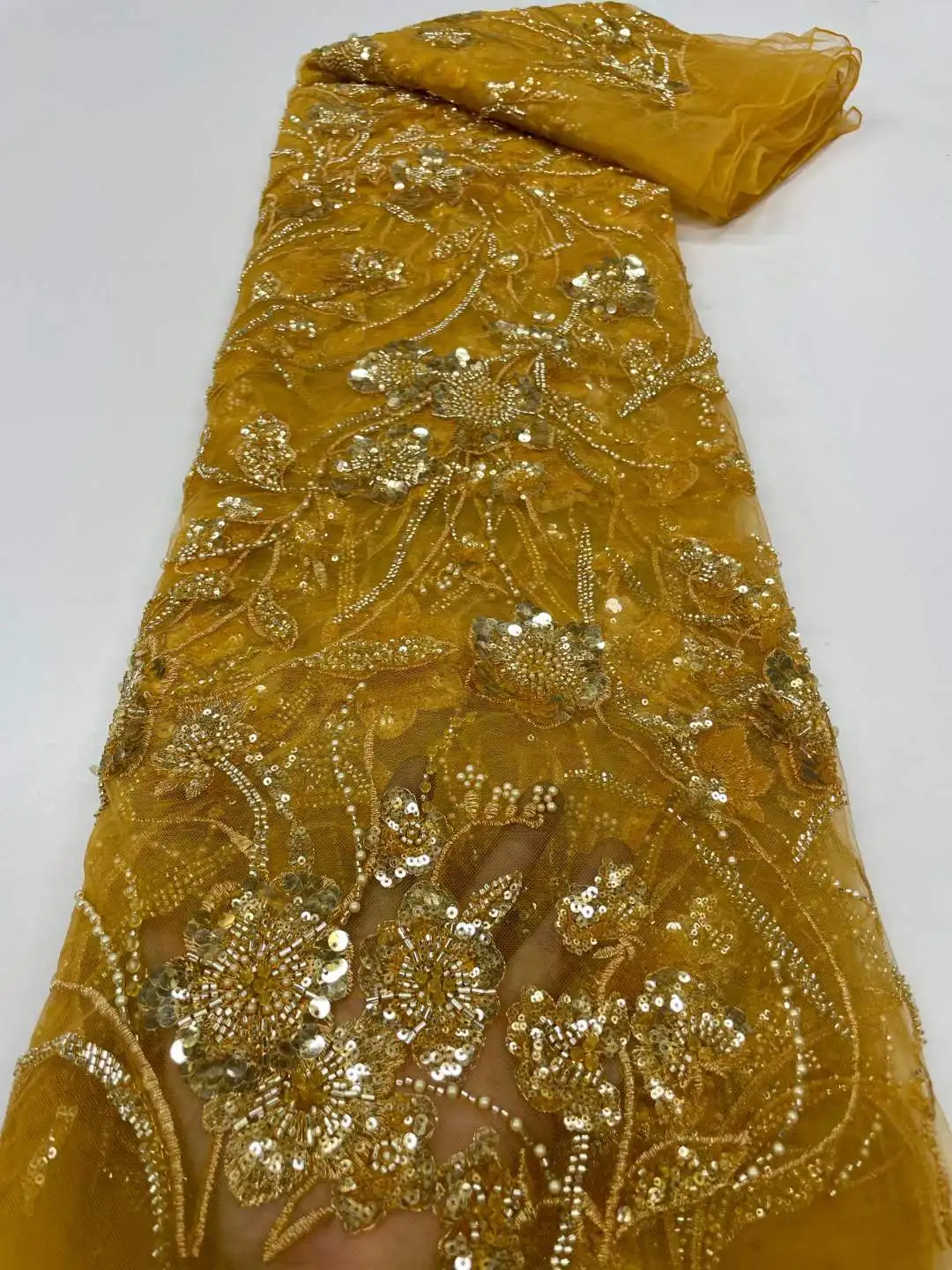 Gold African Groom Sequins Beaded Lace Fabric 5 Yards 2023 High Quality Nigerian Wedding French Tulle Lace Material Sewing Dress
Gold African Groom Sequins Beaded Lace Fabric 5 Yards 2023 High Quality Nigerian Wedding French Tulle Lace Material Sewing Dress