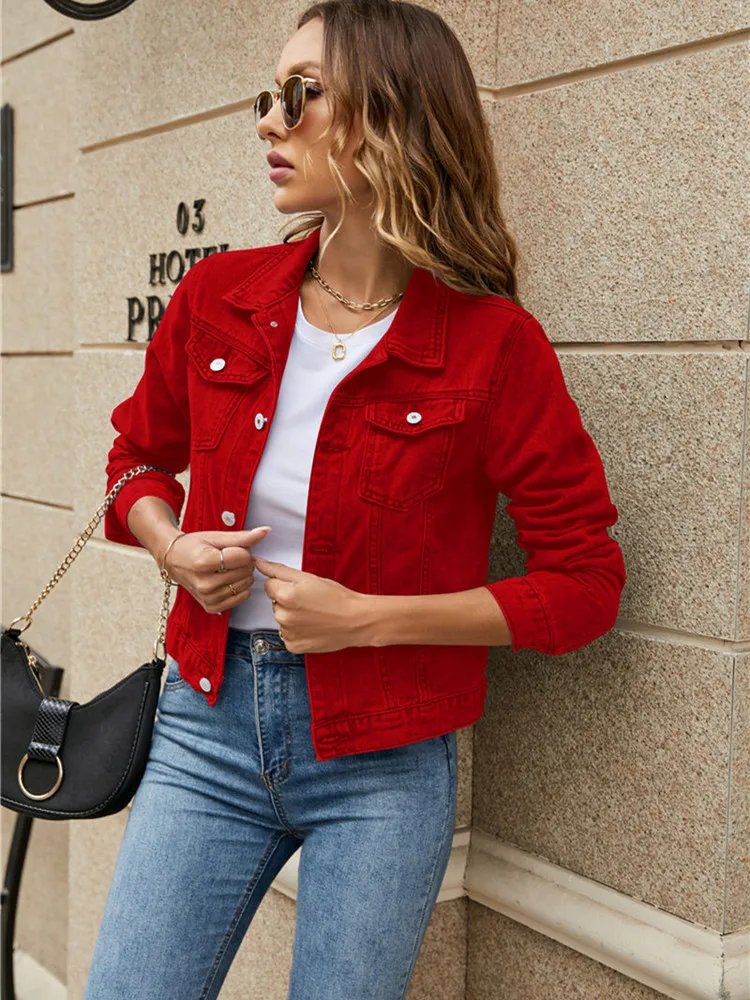 

Женская джинсовая куртка VOLALO, однотонная повседневная куртка из денима с длинным рукавом, на пуговицах, с нагрудным карманом, уличная одежда на осень, 2024