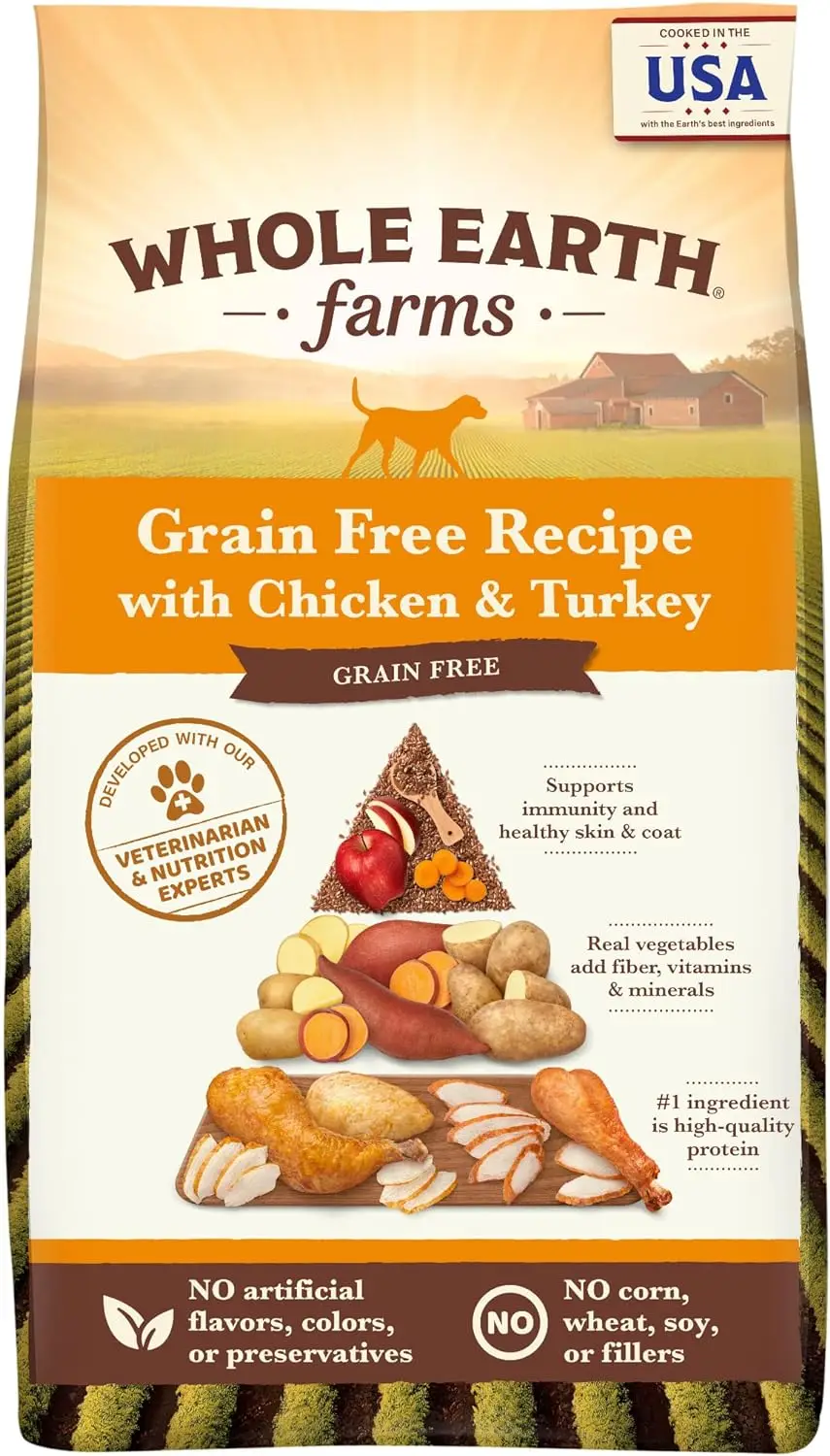 

Whole Earth Farms Natural Grain Free Dry Kibble, Wholesome And Healthy Dog Food, Chicken And Turkey Recipe - 25 LB Bag