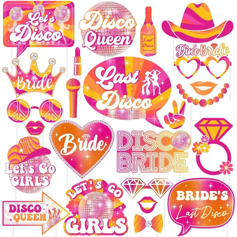 

Last Disco Bachelorette Photo Booth Props Lets Go Girls Western Cowgirl Party Supplies for Bridal Shower Dancing Queen Party