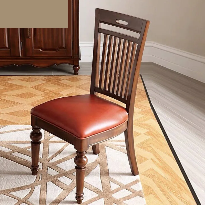 

Кожаный обеденный стул с высокой спинкой, американский классический обеденный стул из твердой древесины, Европейский слой головы из воловьей кожи, удобный книжный стул
