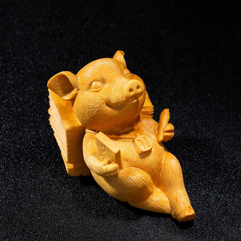 

Boxwood 5cm 11cm Pig Sculpture Wood Diligent Piggy Animal Statue Lucky Home Decor