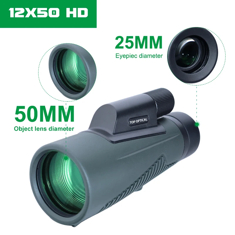 TOPOPTICAL 12x50 ED Glass Powerful Monocular Nitrogen-filled Waterproof BAK4 Prism Astronomical FMC Coating Telescope Traveling
TOPOPTICAL 12x50 ED Glass Powerful Monocular Nitrogen-filled Waterproof BAK4 Prism Astronomical FMC Coating Telescope Traveling