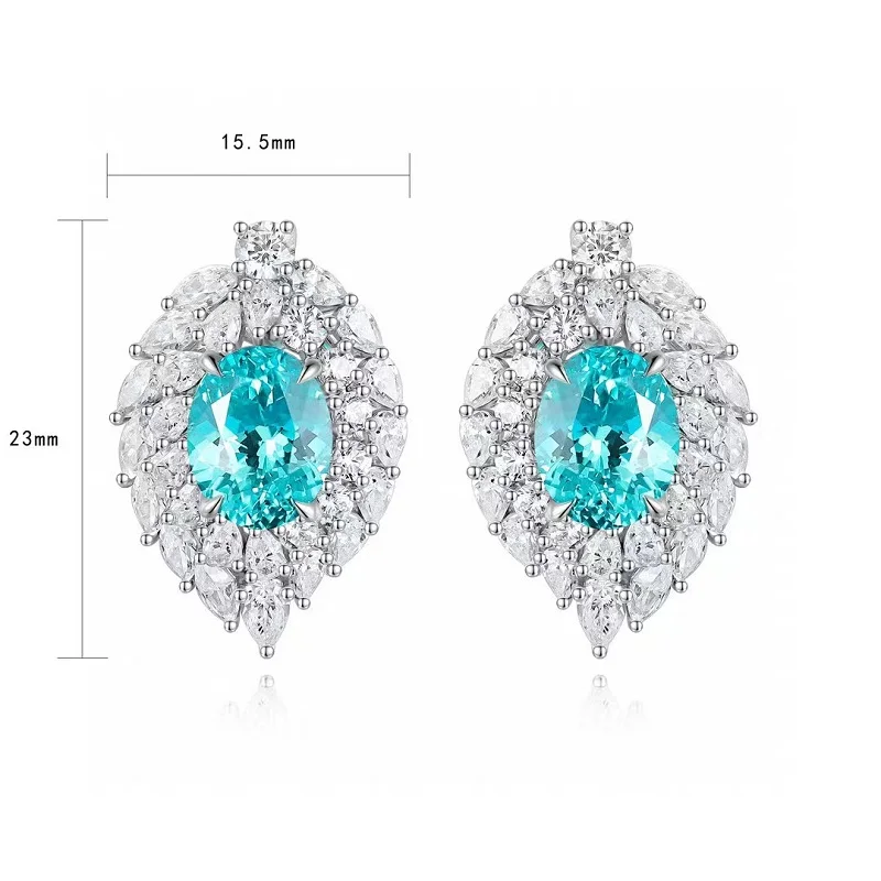 

Ruihe New Luxury Fashion 925 Silver 6.35ct Lab Grown Paraiba with Zirconia Gemstones Earrings Jewelry for Women Party Gifts