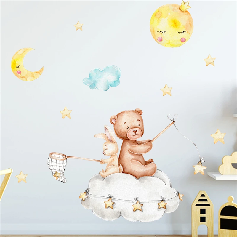 Милый медведь, кролик, поймай, звезда, луна, настенные наклейки для детской спальни, украшение, Мультяшные животные, роспись, искусство, «сделай сам», домашняя наклейка, плакат из ПВХ 
Милый медведь, кролик, поймай, звезда, луна, настенные наклейки для детской спальни, украшение, Мультяшные животные, роспись, искусство, «сделай сам», домашняя наклейка, плакат из ПВХ