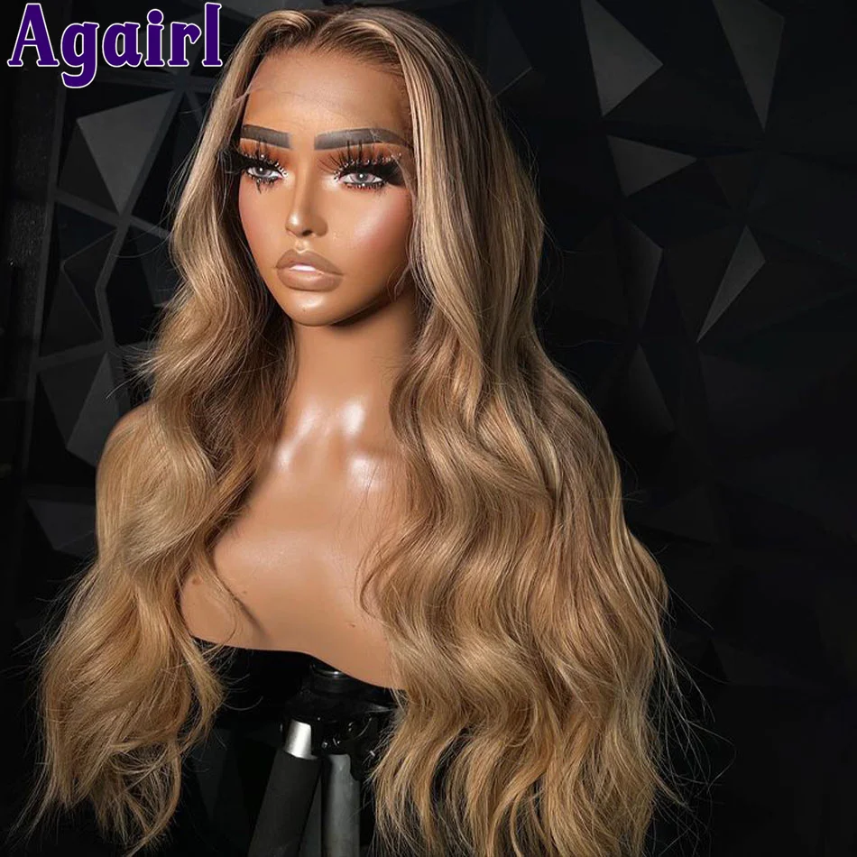 

Ash Blonde Brown Highlight Glueless 13x4 Wavy Human Hair Lace Frontal Wig 200% Density Pre Plucked 13x6 Body Wave Lace Front Wig