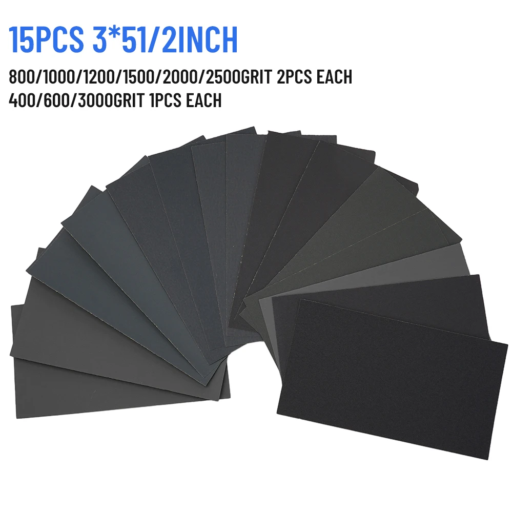 15Pcs Sandpaper 3*5 1/2inch Car Body Ceramic Glass Metal Plastic Silicon Carbide Stone Varnish Wet/Dry Wood Nice
15Pcs Sandpaper 3*5 1/2inch Car Body Ceramic Glass Metal Plastic Silicon Carbide Stone Varnish Wet/Dry Wood Nice