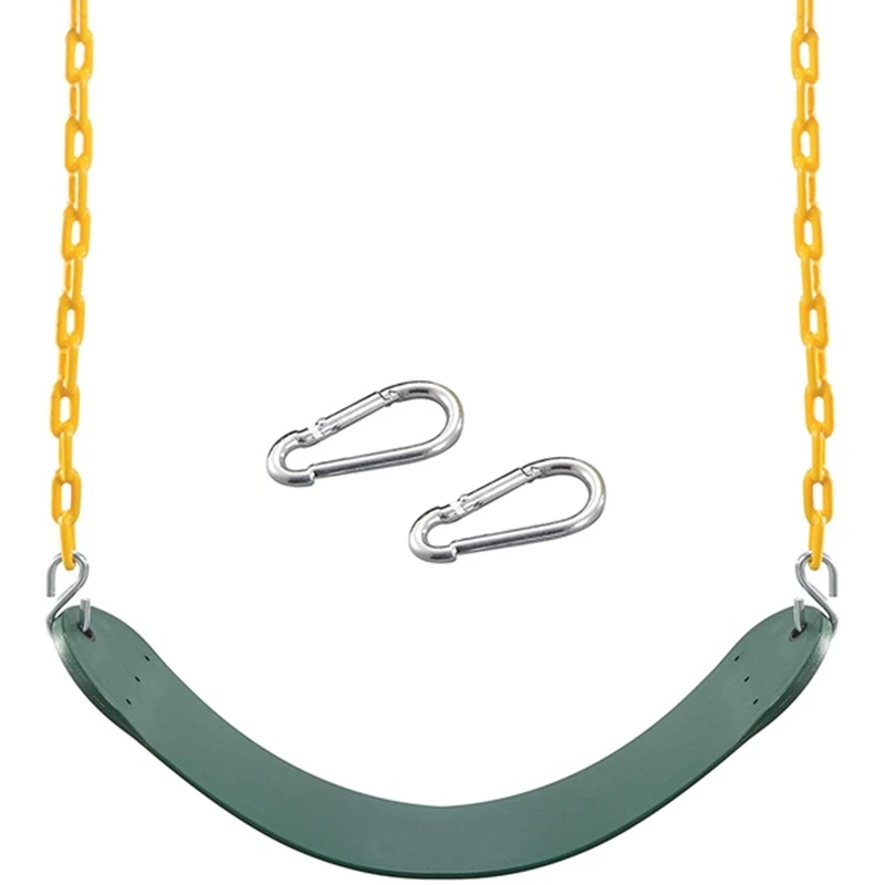 

Heavy Duty Swing Seat Green With 66 Inch Chain, Swing Accessory Replacement With Snap Hooks For Kids