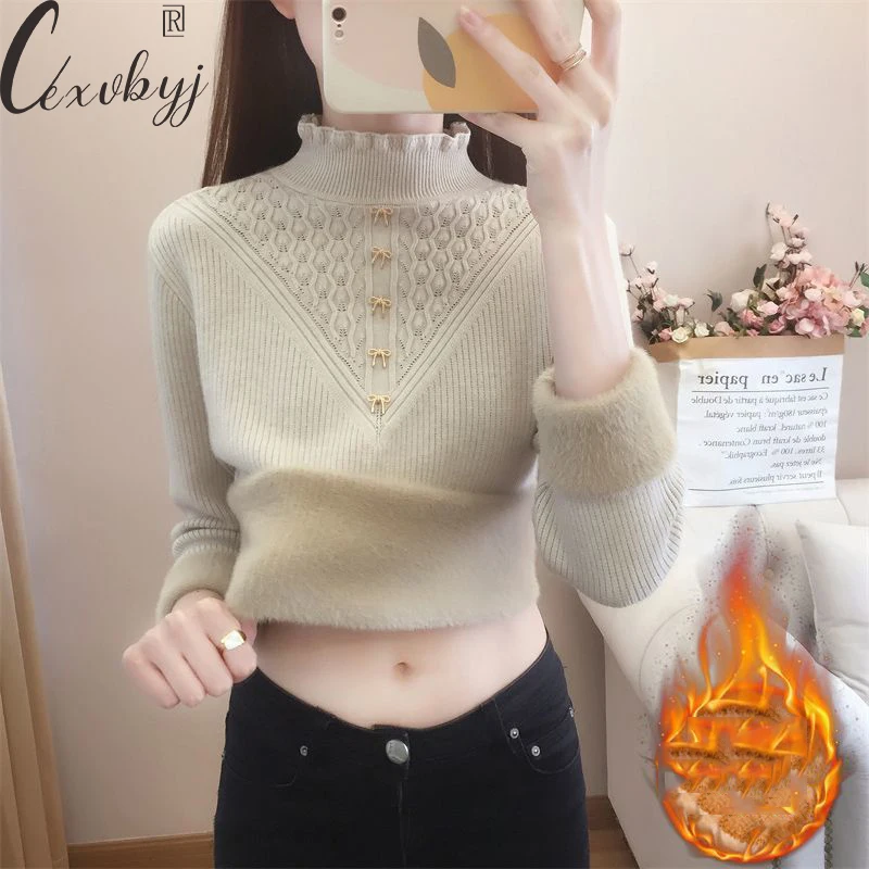Ruffles Half Turtleneck Winter Sweater Women Korean Fashion Long Sleeve Knitted Top All Match Plus Velvet Knitwear Jumper Loose
Ruffles Half Turtleneck Winter Sweater Women Korean Fashion Long Sleeve Knitted Top All Match Plus Velvet Knitwear Jumper Loose