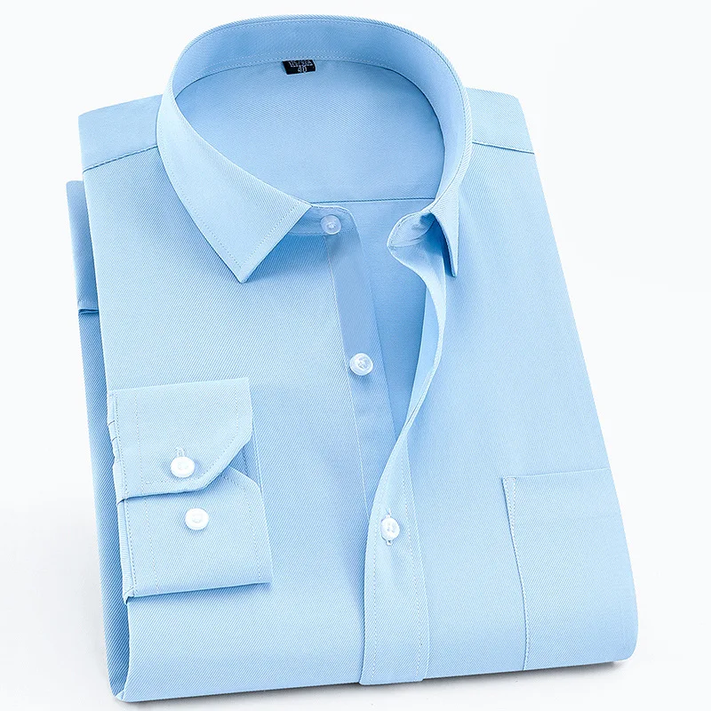 

Men Blue Long Sleeve Casual Business Office Wear Shirt Spring Autumn Cotton Workwear Collared Shirt Plus Size Button Up Top 4xl