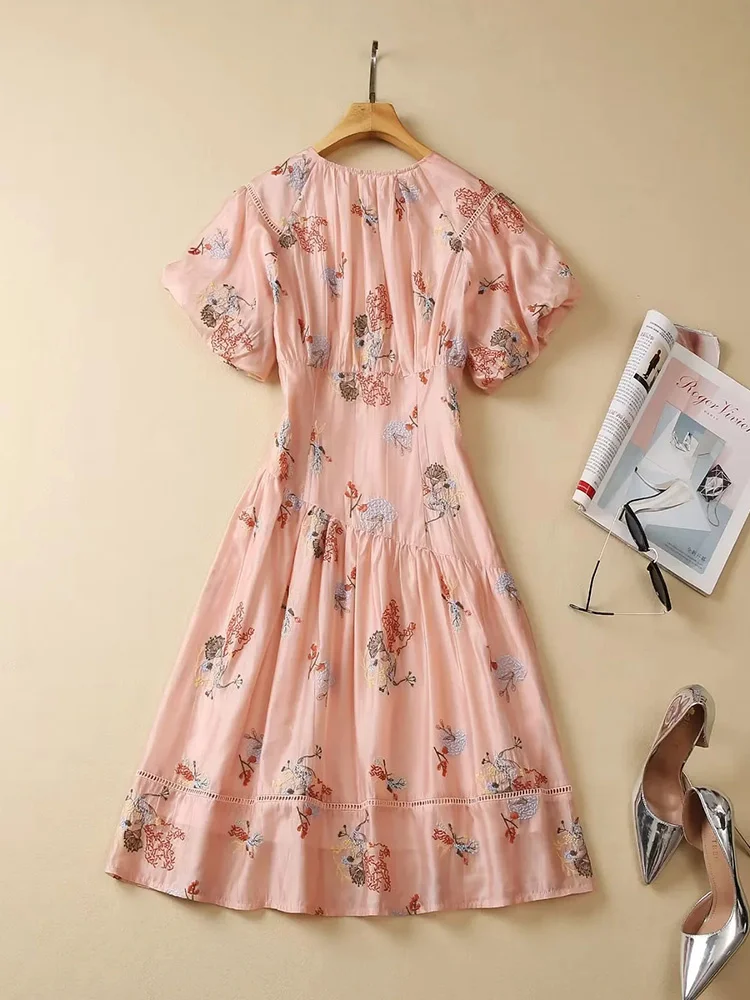 

Женское модельное дизайнерское платье с вышивкой, розовое или белое платье с рукавами-фонариками, элегантное праздничное Повседневное платье, лето 2023