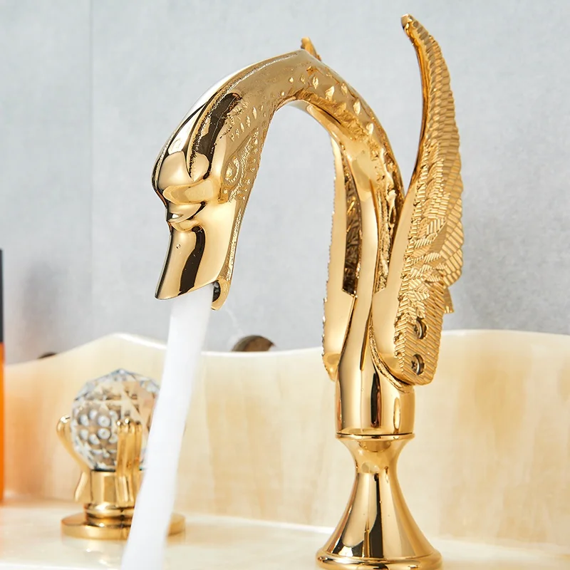 Luxury Golden Swan Shape Basin Tap Dual Crystal Handle Deck Mount Bathroom Mixer Taps Widespread Hot Cold Water Mixer Valve Tap
Luxury Golden Swan Shape Basin Tap Dual Crystal Handle Deck Mount Bathroom Mixer Taps Widespread Hot Cold Water Mixer Valve Tap