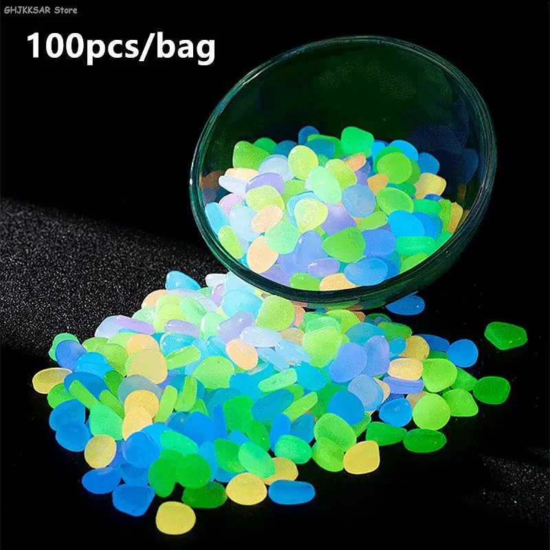 

100pcs/bag Luminous Garden Decor Stones Glow In The Dark Decorative Pebbles Outdoor Fish Tank Decoration Aquarium Accessories