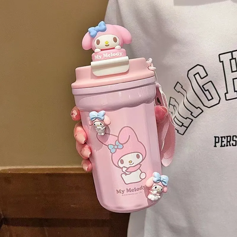 

480Ml Kawaii Sanrios My Melody Model Doll Insulated Cup Kuromi Cinnamoroll Cartoon Portable Student Water Cup Office Coffee Cups