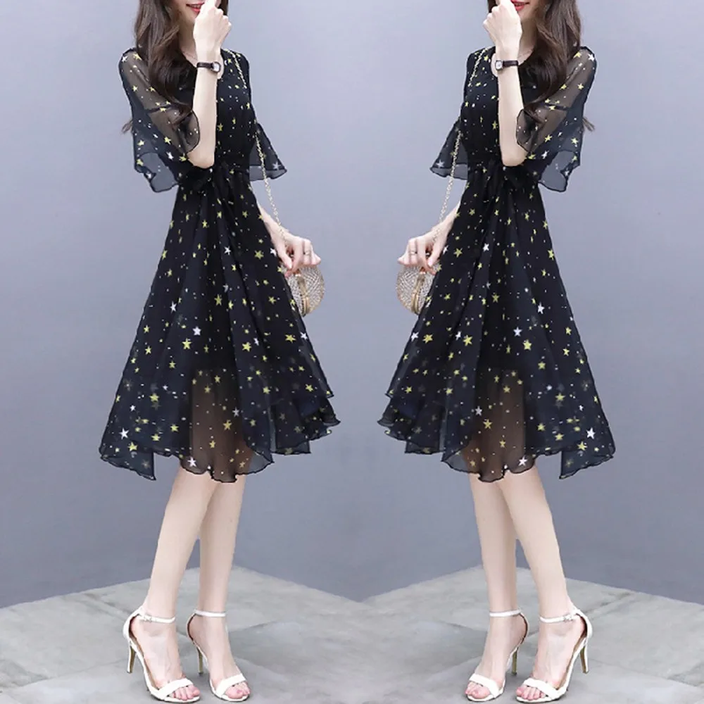 

Chiffon Long Dresses Ruffles V Neck Beach Style Spring Summer Vestidos Mujer Korean Fashion Sweet A-line Women Dress