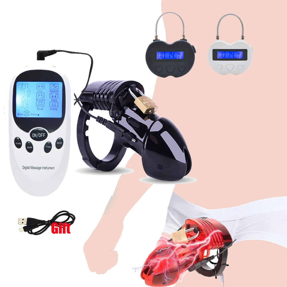 

Electro Shock CB6000 Male Chastity Cage Ball Stretcher,Electric Shock Cock Cage Penis Ring,Bdsm Timer Lock Chastity Belt Sex Toy