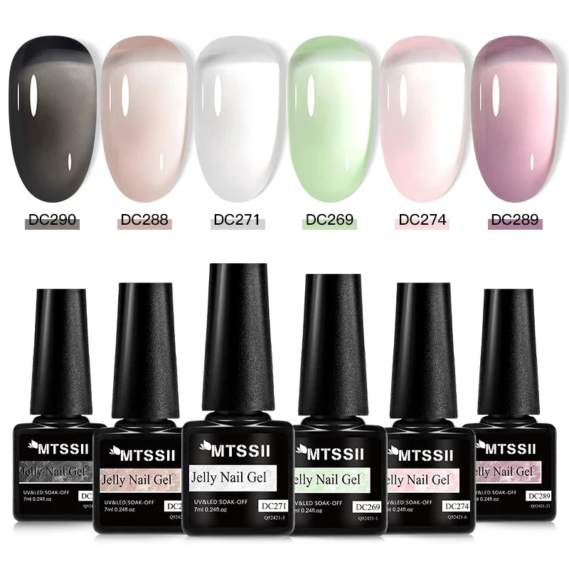 

6Pcs/Set Black Crystal Jelly Nude Nail Polish Gel Transparent Semi-permanent Varnish UV LED Construction Gel Nail Art Manicure