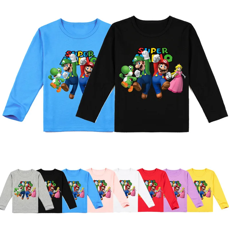 New Mario Game Anime Peripheral Children's Clothing Autumn Popular Cartoon Print Casual Sports Long-sleeved T-shirt Top 
New Mario Game Anime Peripheral Children's Clothing Autumn Popular Cartoon Print Casual Sports Long-sleeved T-shirt Top