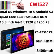 64-bit CWI527 Tablet PC 10.8 Inch Dual OS Windows 10 & Android 5.1 X5-Z8350 Quad Core 4GB+64GB HDMI-compatible With 8400MAH 64-bit CWI527 Tablet PC 10.8 Inch Dual OS Windows 10 & Android 5.1 X5-Z8350 Quad Core 4GB+64GB HDMI-compatible With 8400MAH