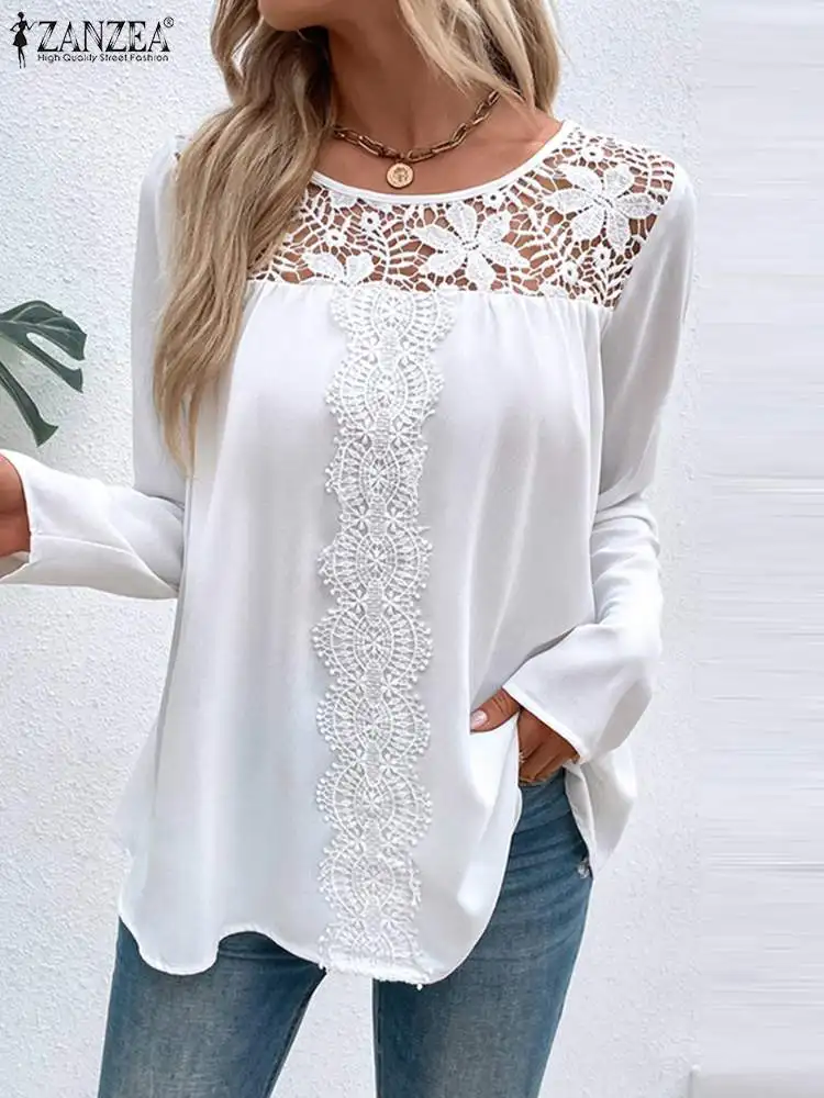 ZANZEA 2023 Summer Lace Insert Blusas Fashion Round Neck Solid Women Blouses Elegant Casual Loose Long Sleeve Hollow Out Tops
ZANZEA 2023 Summer Lace Insert Blusas Fashion Round Neck Solid Women Blouses Elegant Casual Loose Long Sleeve Hollow Out Tops