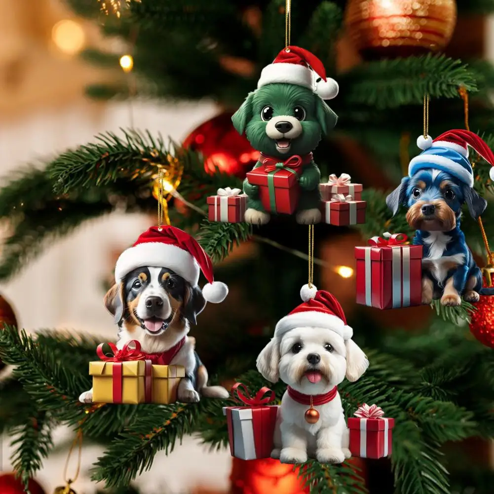 

Подвеска на рождественскую елку, яркий цвет, Рождественское украшение с милой собакой, подвеска на автомобиль, Рождественская елка, акриловое украшение для удобства