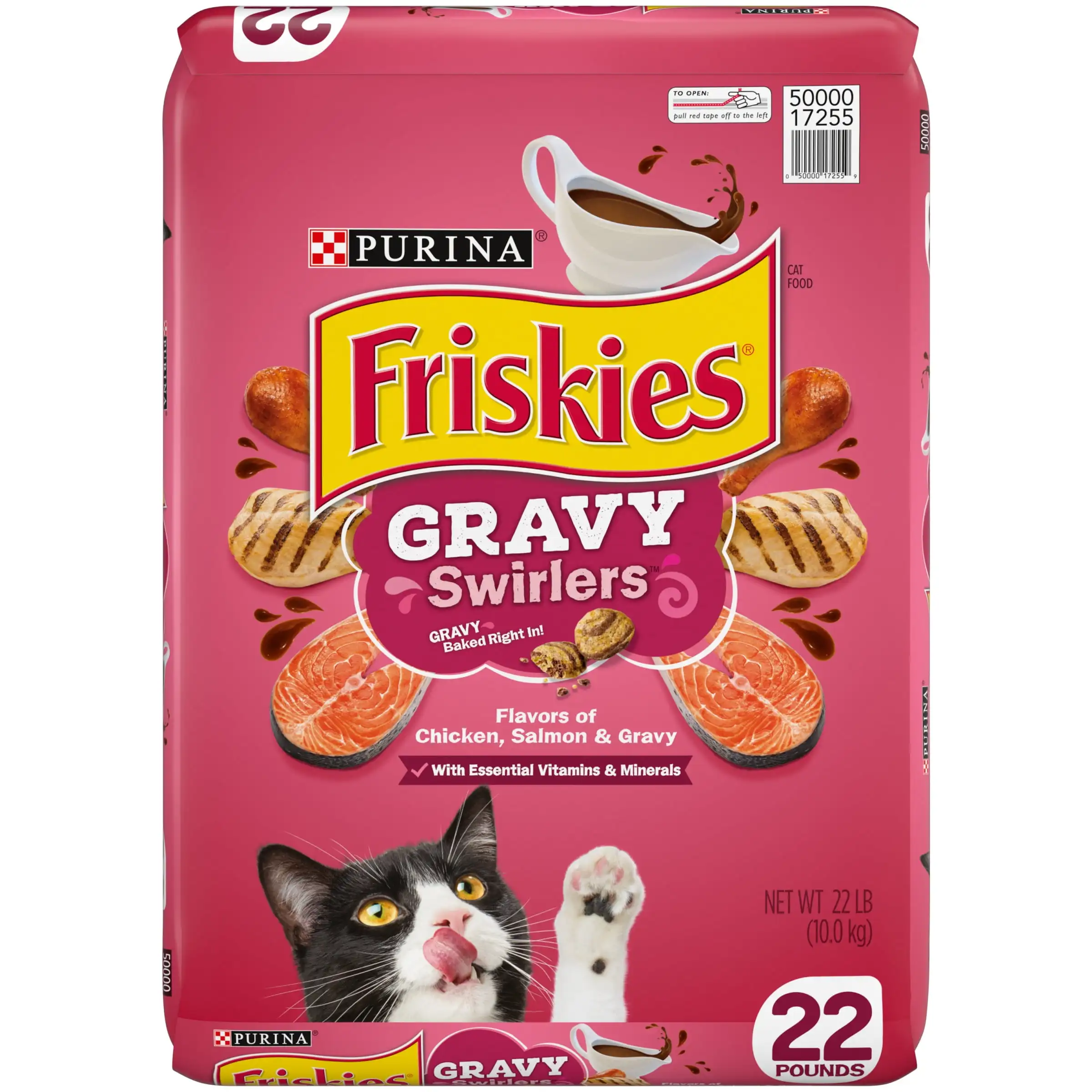 

Purina Friskies Gravy Swirlers Dry Cat Food for Adult Cats & Kittens, Chicken & Salmon, 22 lb Bag