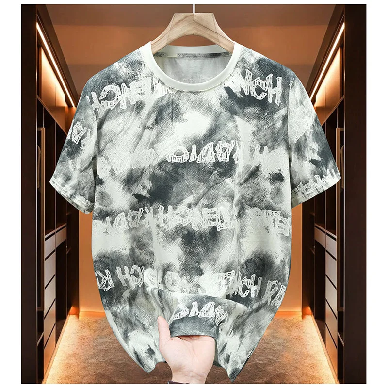 

Men's Summer Short sleeved Plus Size T-shirt Loose Tie Dyed Casual Round Neck Cotton Trendy 170kg 11xl graphic t shirts 10XL 9XL
