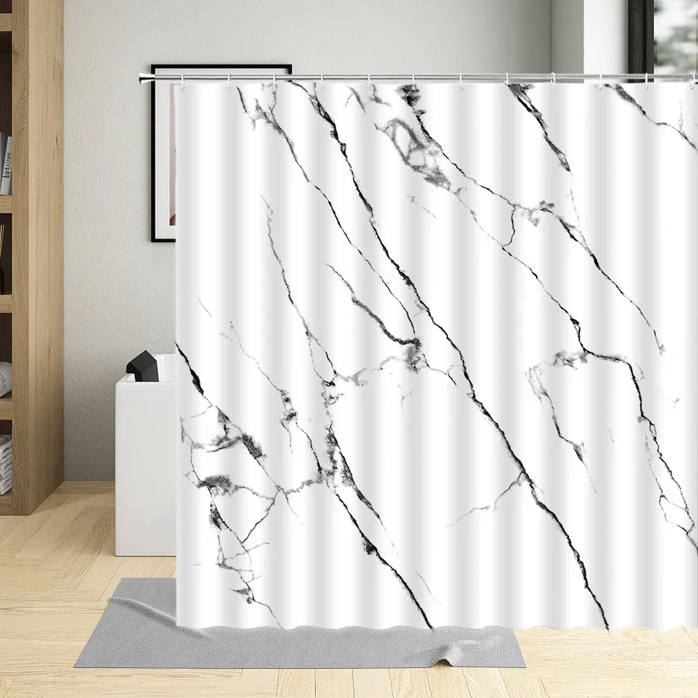 

Абстрактная мраморная занавеска для душа в стиле ретро с серыми линиями, креативный дизайн, современный декор для ванной комнаты, водонепроницаемые тканевые занавески для ванной с крючками