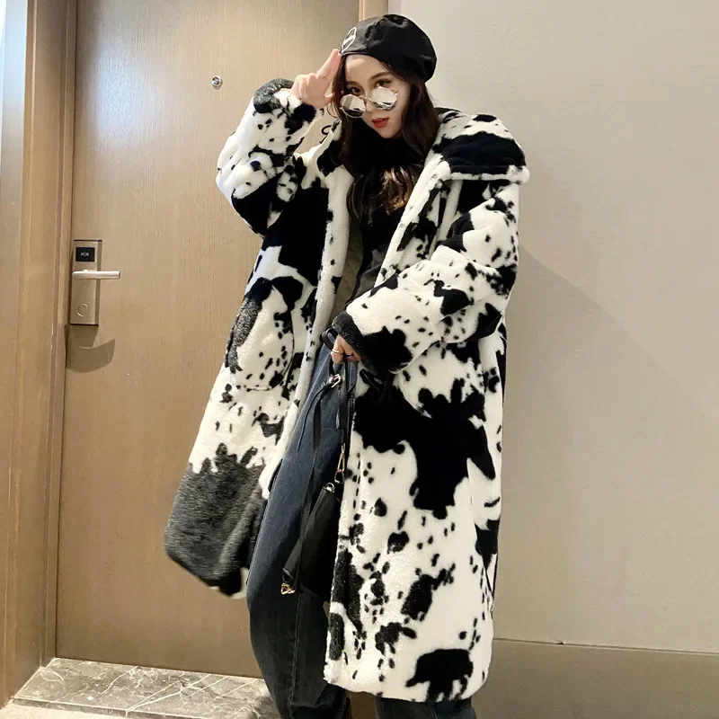 

Толстая куртка из искусственного меха, Женское пальто макси в Корейском стиле из коровьей кожи на осень и зиму, длинная теплая роскошная черная парка с мехом, пушистая верхняя одежда
