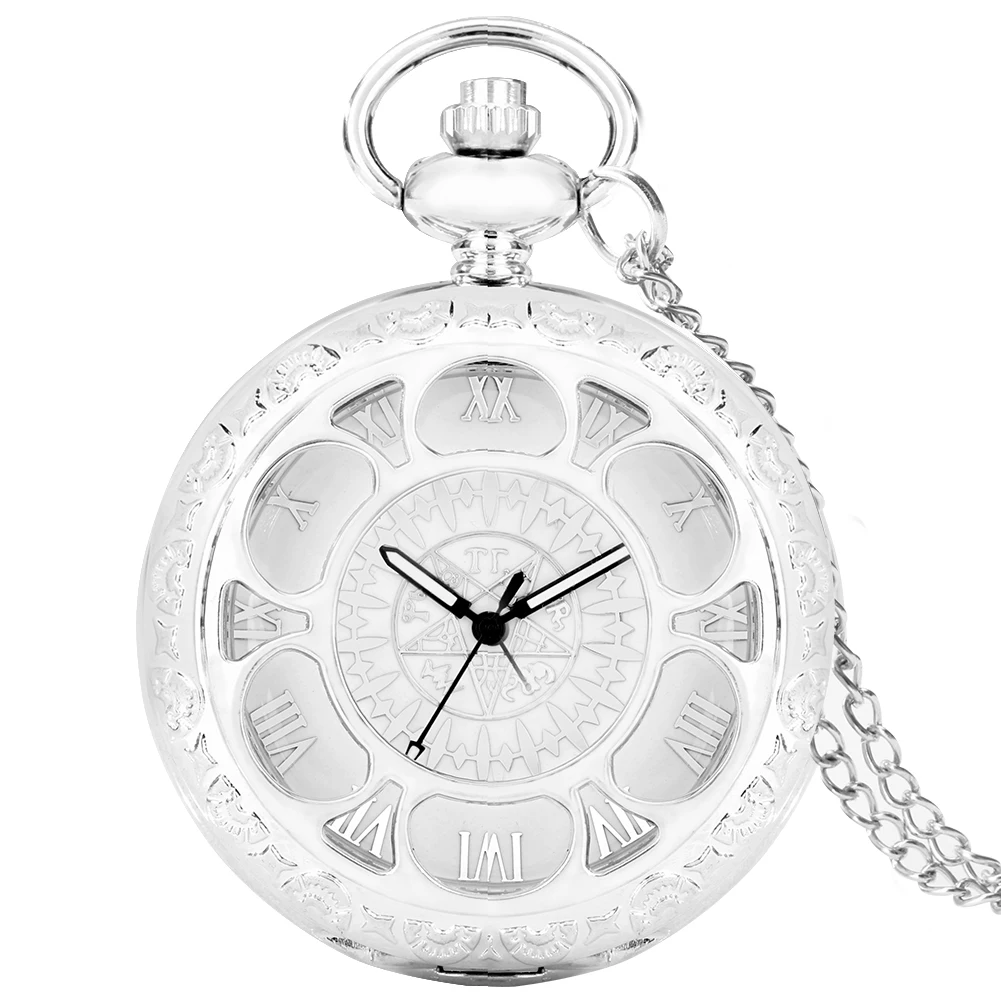 

Silver Flower Petal Hollow Pocket Watch Pendant for Women Men Quartz Roman Numeral Dial Clock Practical Gift RelóGio De Bolso