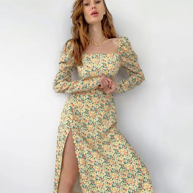 Harajuku Floral Print Midi Dress Women Long Sleeve Puff Sleeve Side Split Lady Elegant Square Collar Casual Floral Long Dresses
Harajuku Floral Print Midi Dress Women Long Sleeve Puff Sleeve Side Split Lady Elegant Square Collar Casual Floral Long Dresses