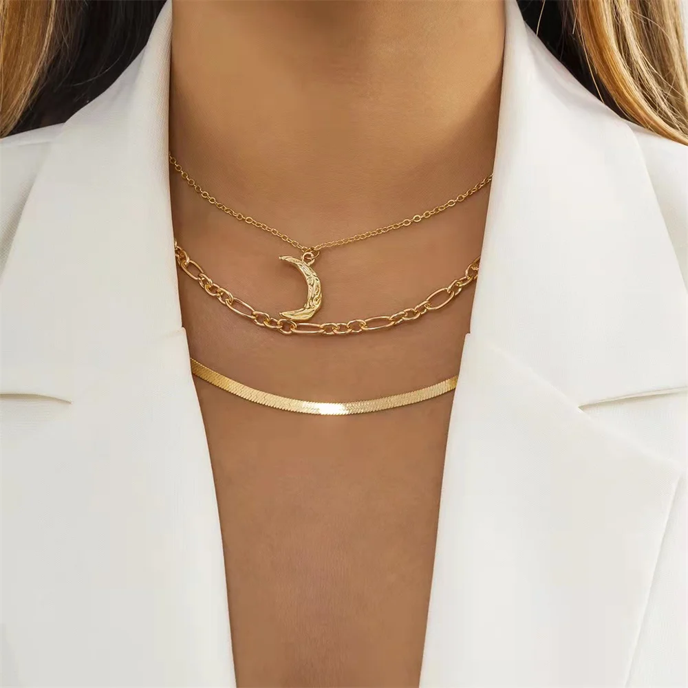 Boho Vintage Punk Gold Color Multilevel Snake Chain Necklace For Women Female Fashion Metal Water Grain Moon Pendant Jewelry
Boho Vintage Punk Gold Color Multilevel Snake Chain Necklace For Women Female Fashion Metal Water Grain Moon Pendant Jewelry