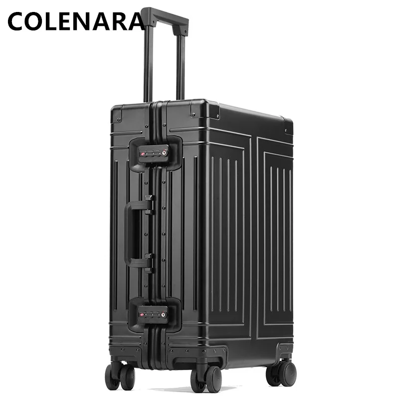 

COLENARA 20"24"26"29" Inch New Luggage All Aluminum Magnesium Alloy Trolley Case Men Boarding Box with Wheels Rolling Suitcase