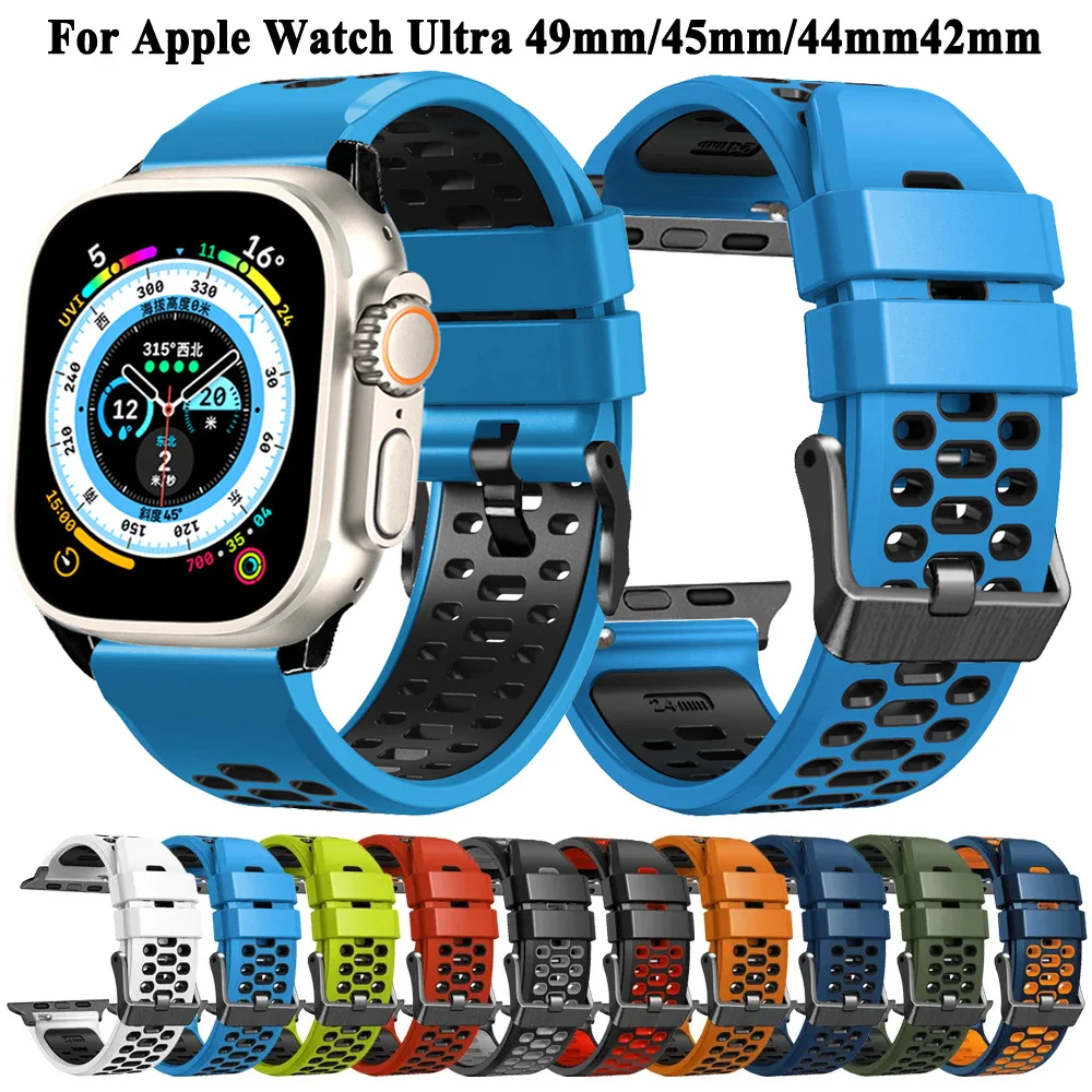 

Silicone Strap For Apple watch Ultra 49mm Sports Band For iWatch Series 8 7 SE 6 45mm 44mm 42mm Bracelet Wristbands